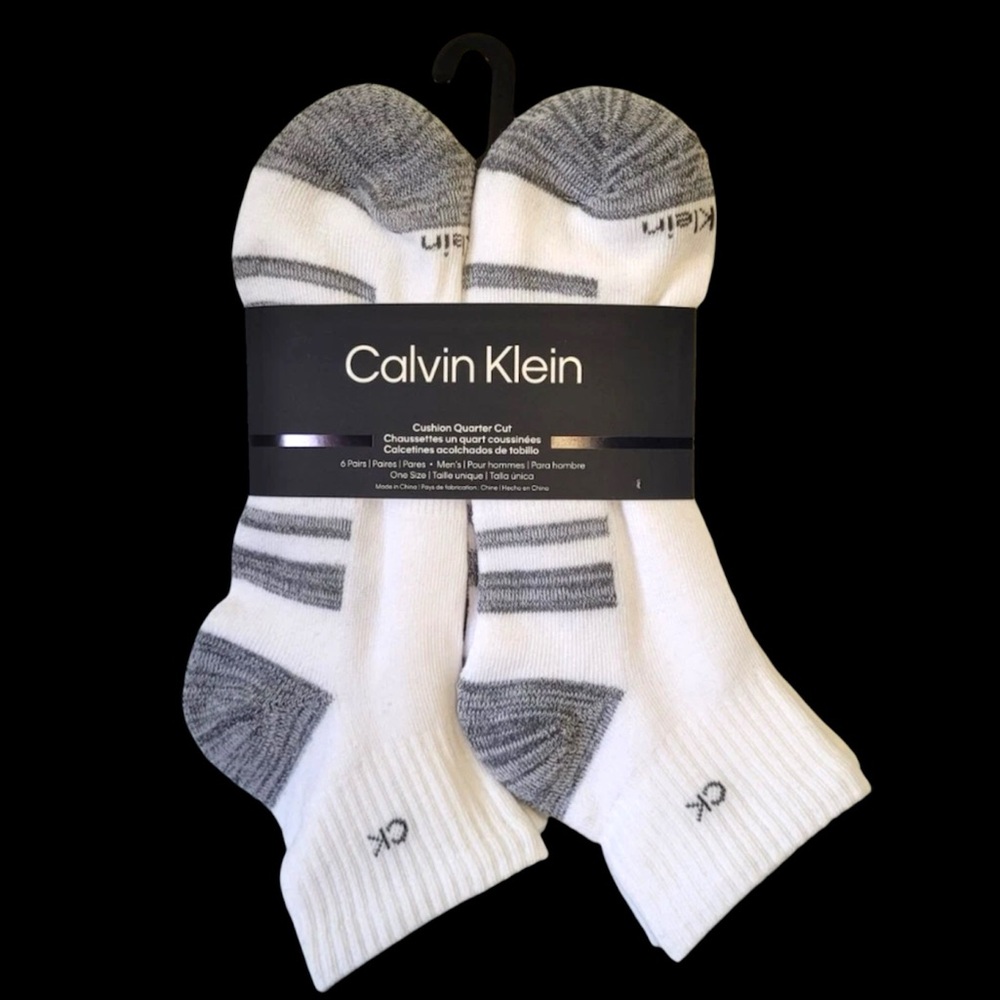 Calvin Klein Men’s Cushion Quarter Cut Ankle 6-Pack Socks white gray NWT